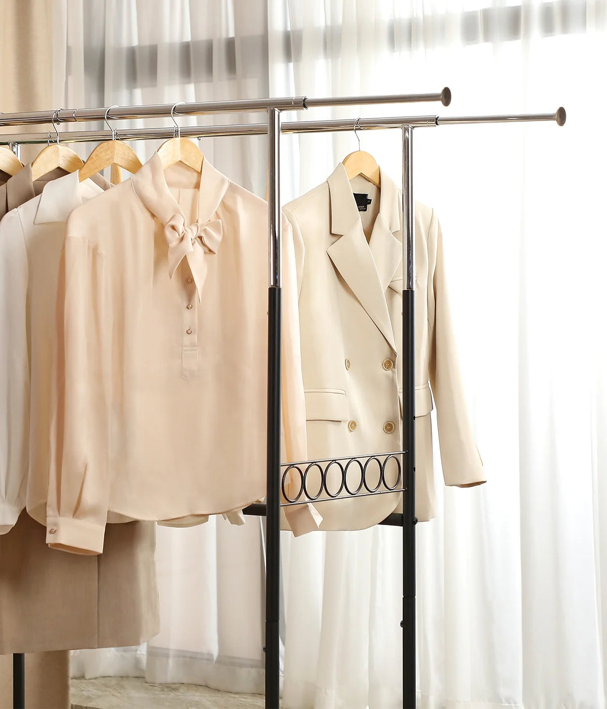 Heavy Duty Double Rails Garment Rack with Wheels B765016