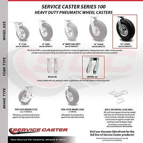 12x22 x 3.5x22 Black Pneumatic Rubber Wheel Swivel Caster S5303