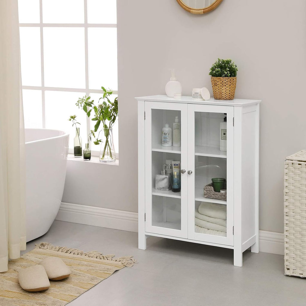 Storage Cabinet with 2 Adjustable Shelves, Transparent Glass Doors, Matte White M6222