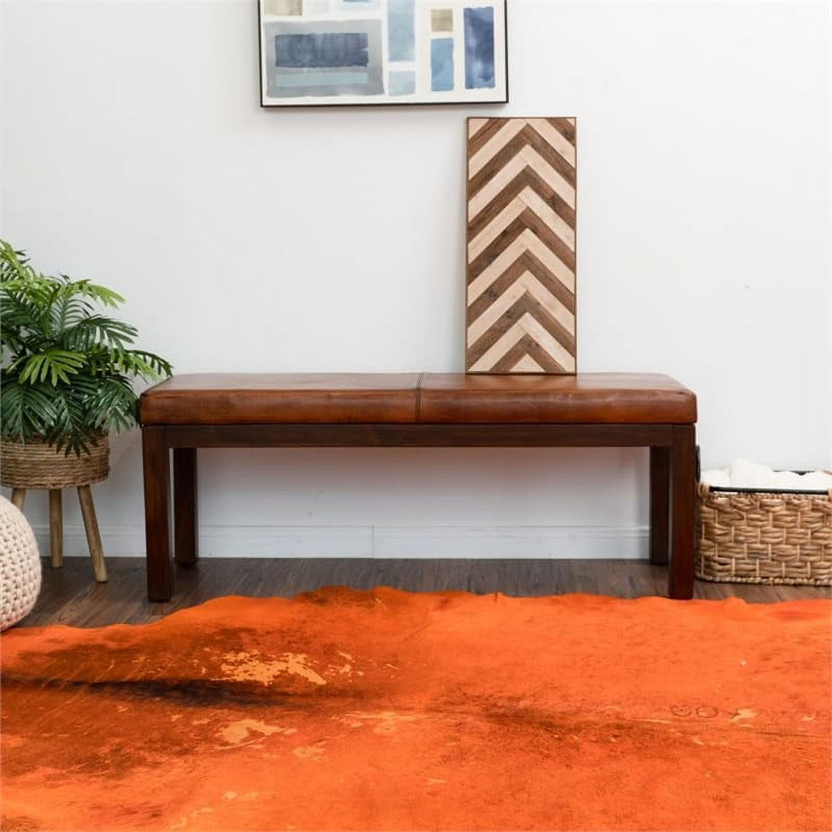 Genuine Leather Rectangular Bench M87874