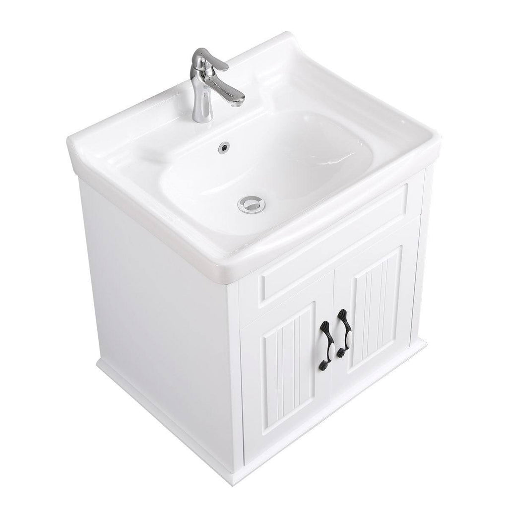 White Bathroom Wall Mount Vanity Cabinet Sink with Faucet and Drain V121333