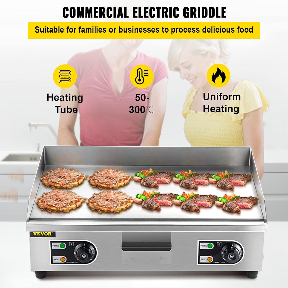 30" 3000W Electric Countertop Griddle Non-Stick Stainless Steel Flat Top Grill V11654