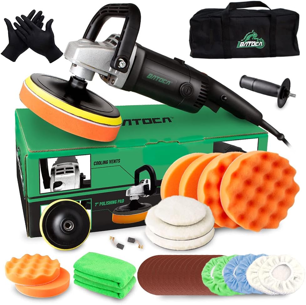7 Inch 1200W Rotary Car Polisher with Foam Pads and Wool Pads F9458