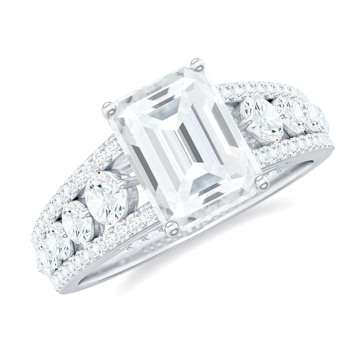 18K White Gold Moissanite Engagement Ring with Side Stones S110218