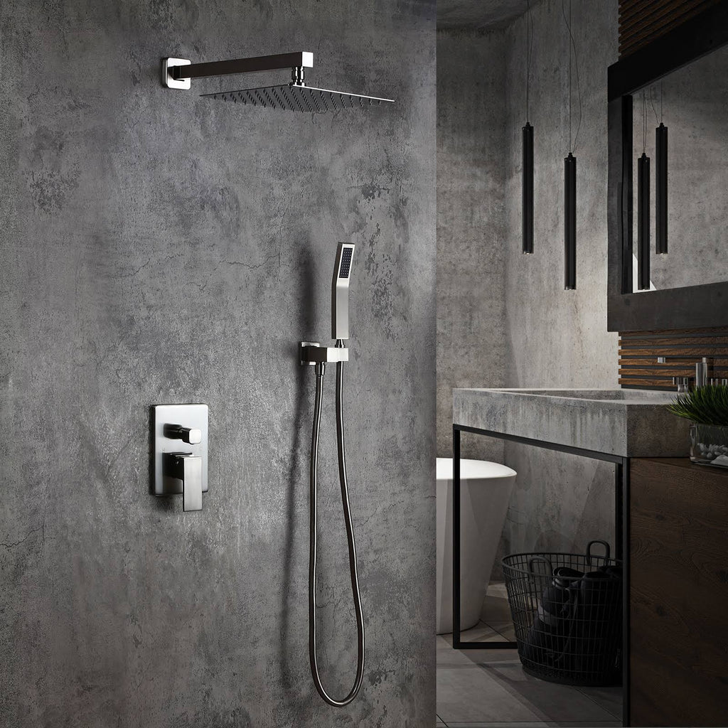 Brushed Nickel 10x22 Shower Set Rainfall Shower Head Handheld Spray E567967