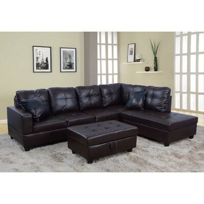 Dark Brown Faux Leather Sofa with Ottoman M854028