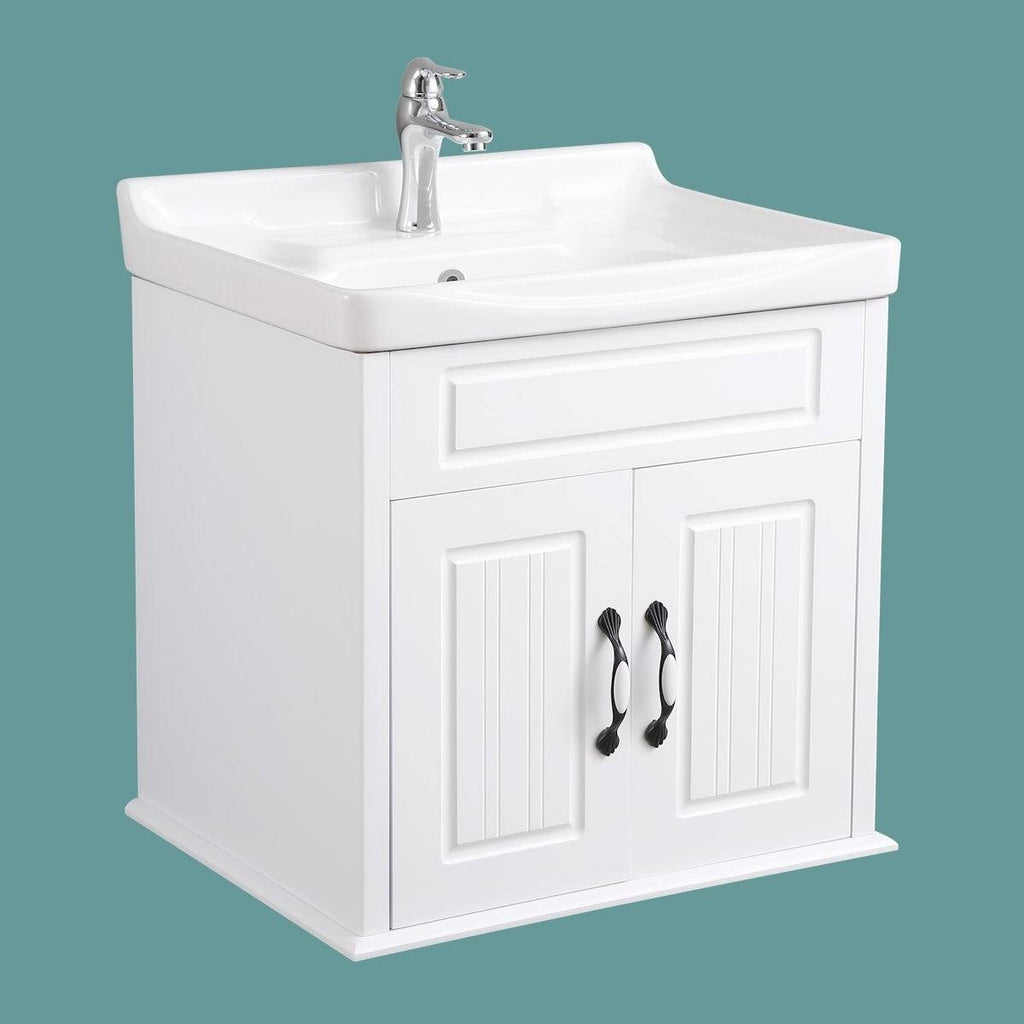 White Bathroom Wall Mount Vanity Cabinet Sink with Faucet and Drain V121333