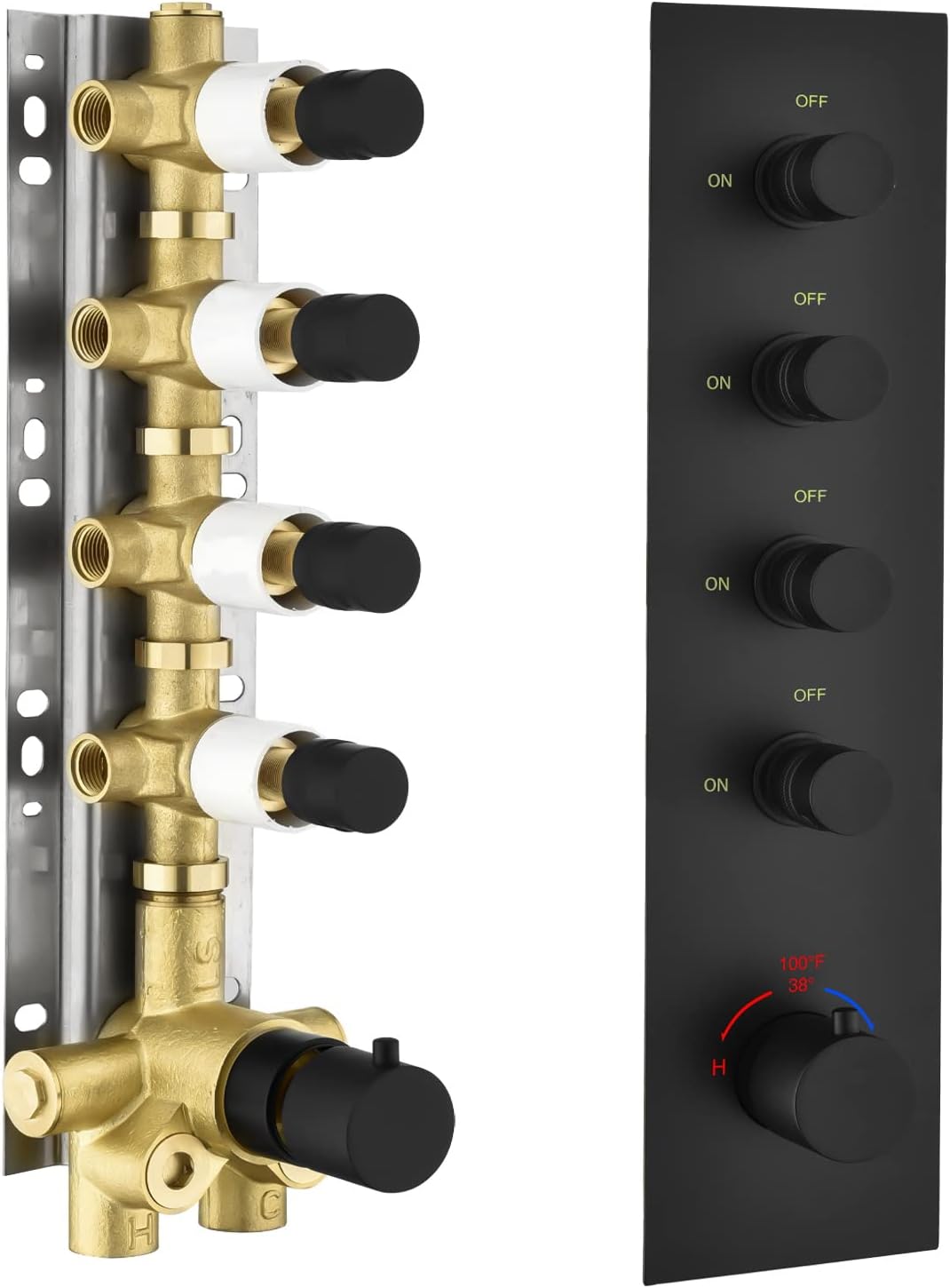 3 Outlet 3-Function Solid Brass Shower Diverter Concealed Thermostatic Mixer Valve with Trim (Matte Black, Round) A26105