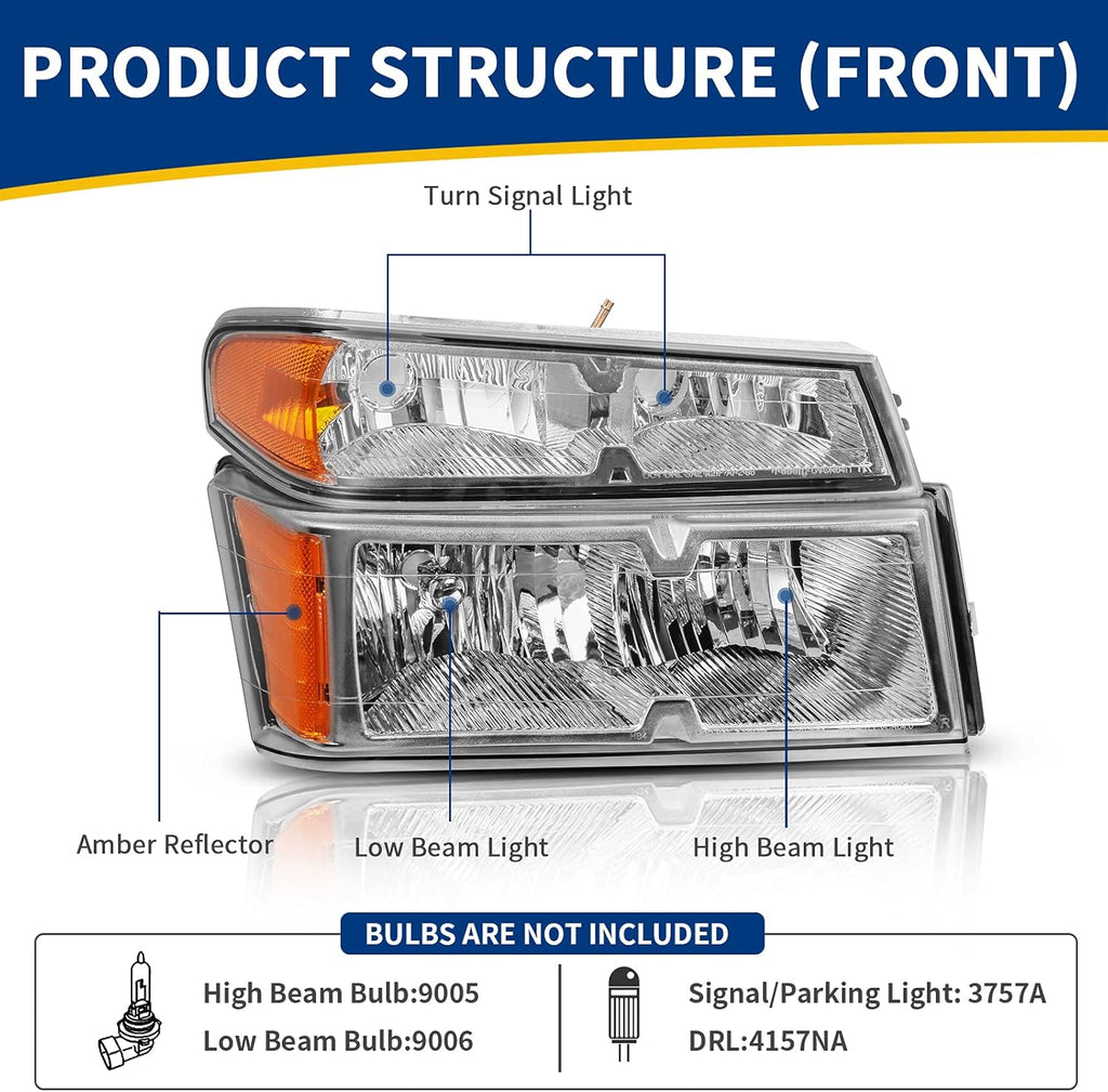 Chrome Housing Headlight Assembly with Amber Reflector and Bumper Lights U528