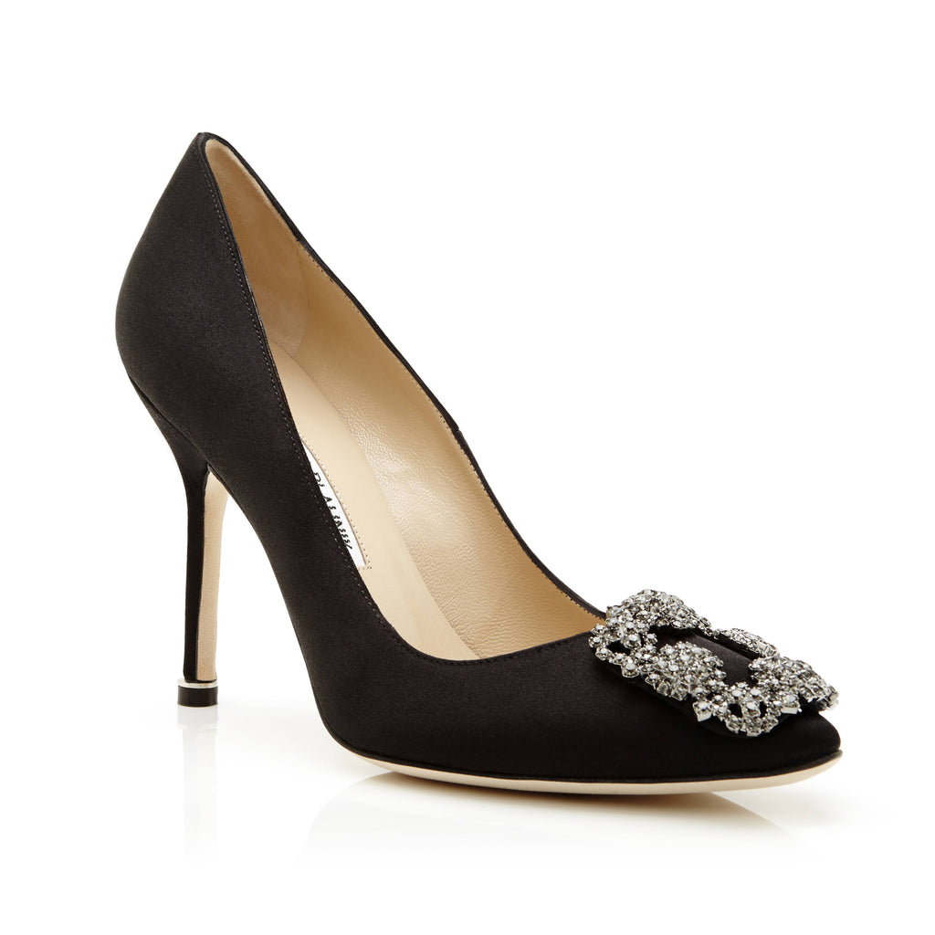 Black Satin Jewel Buckle Pumps W479