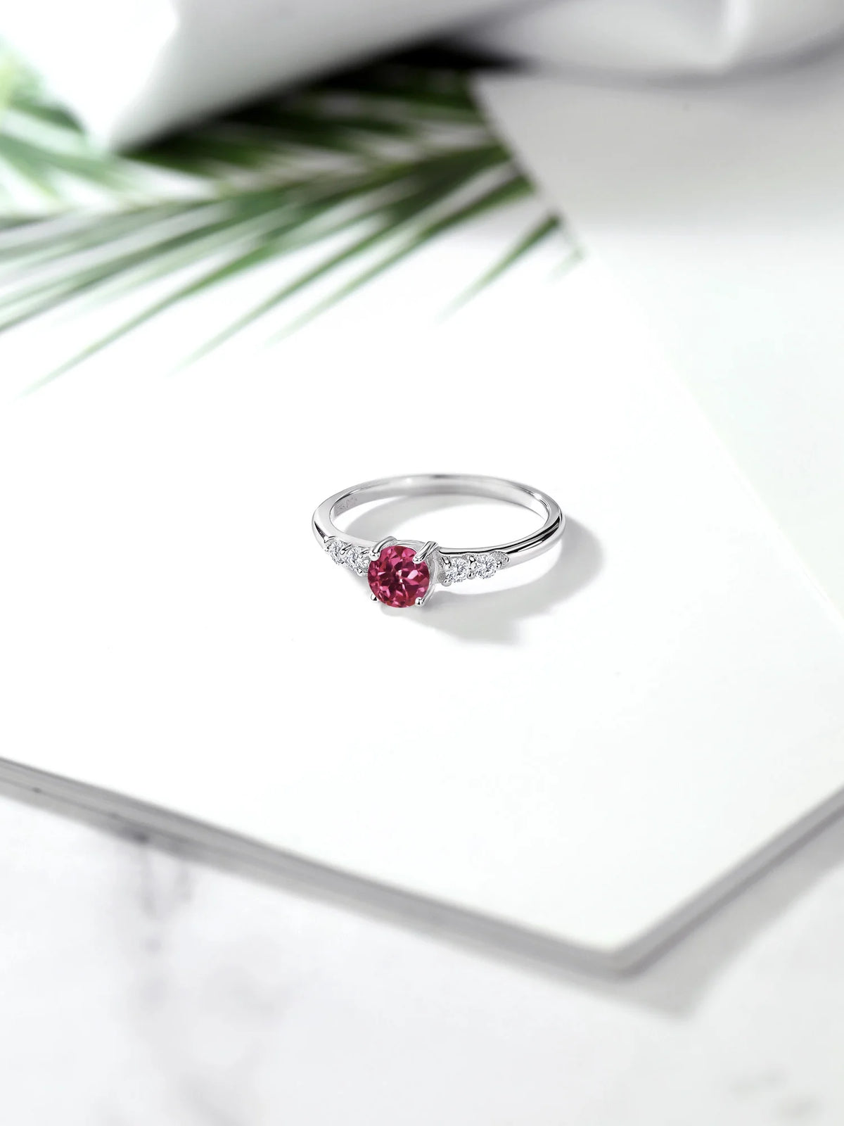 0.65 Ct Round Pink Tourmaline Lab Grown Diamond 925 Sterling Silver Ring N133