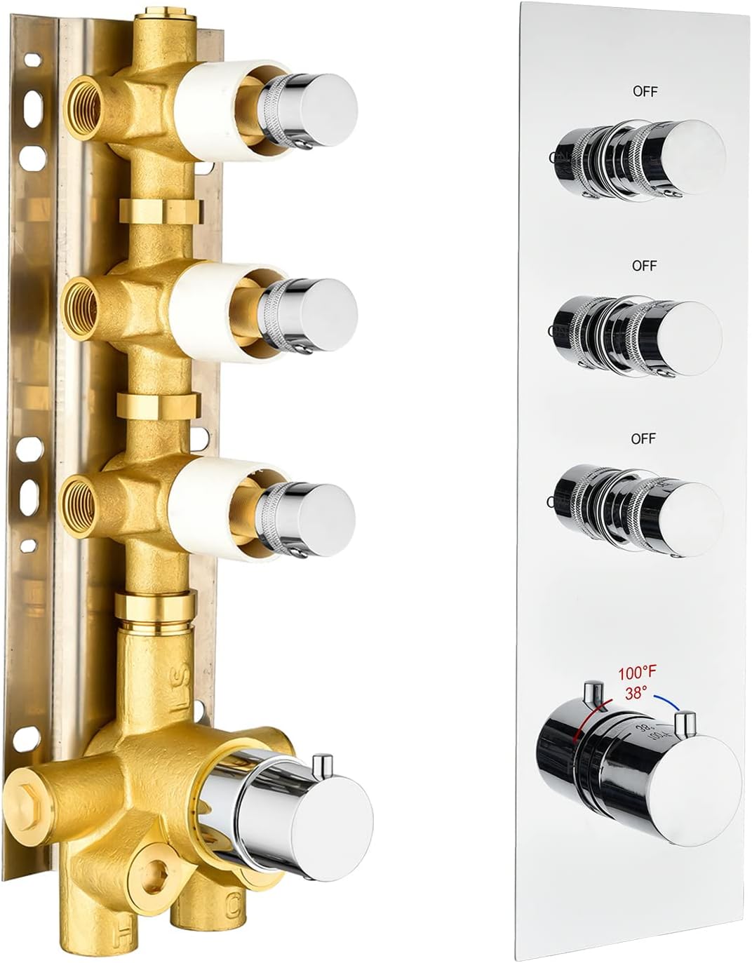 3 Outlet 3-Function Solid Brass Shower Diverter Concealed Thermostatic Mixer Valve with Trim (Matte Black, Round) A26105