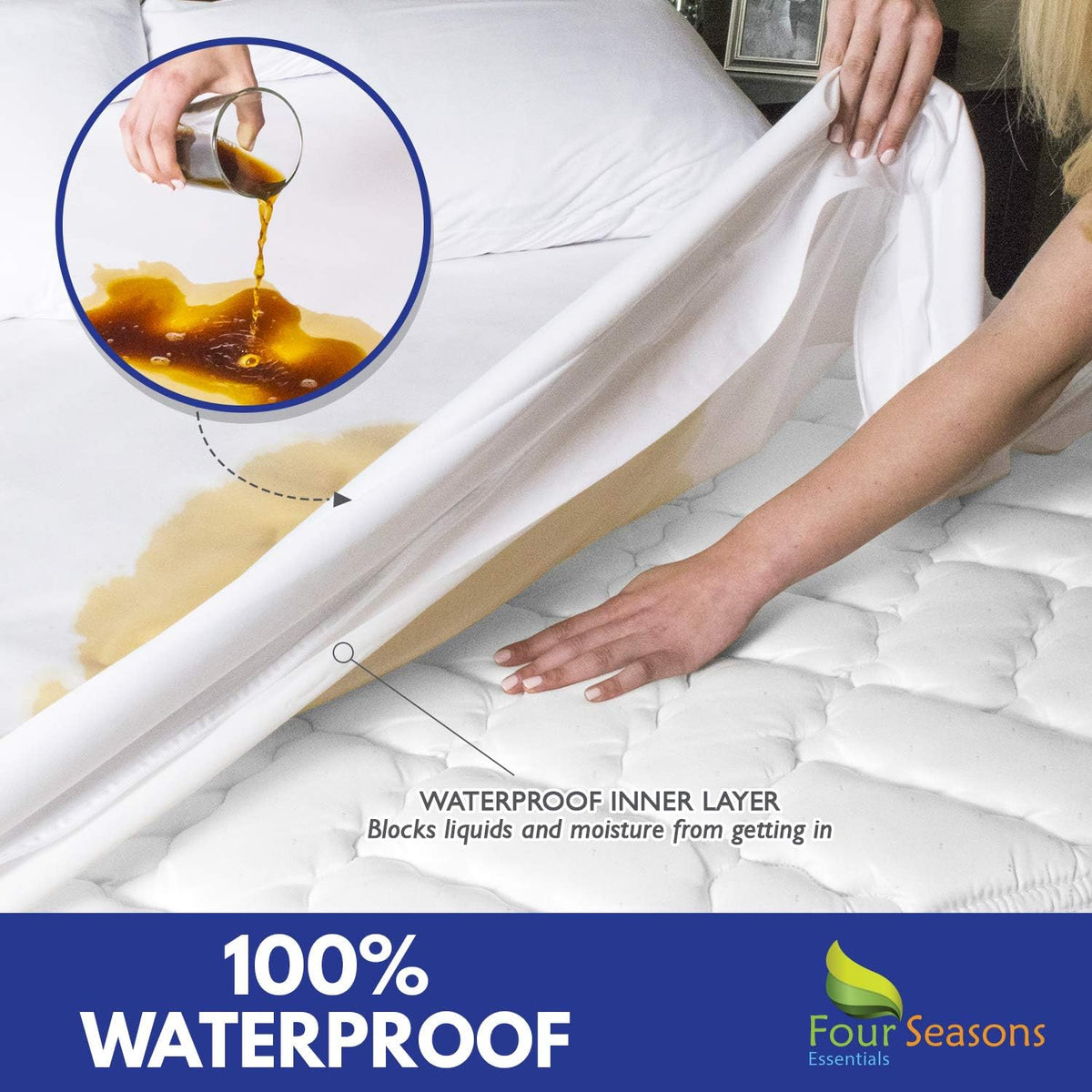 Queen Size Zippered Waterproof Cotton Terry Mattress Protector I97429