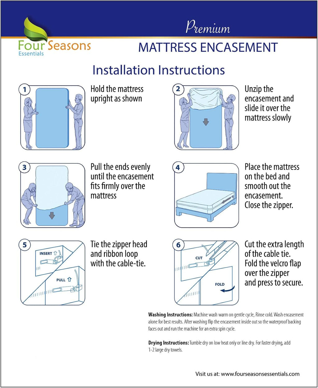 Queen Size Zippered Waterproof Cotton Terry Mattress Protector I97429