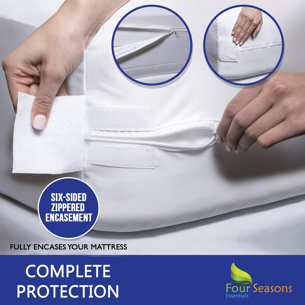 Queen Size Zippered Waterproof Cotton Terry Mattress Protector I97429