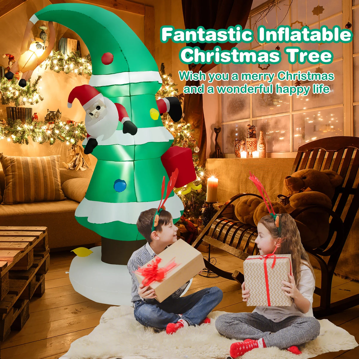 8FT Inflatable Christmas Tree with Santa Claus C76446