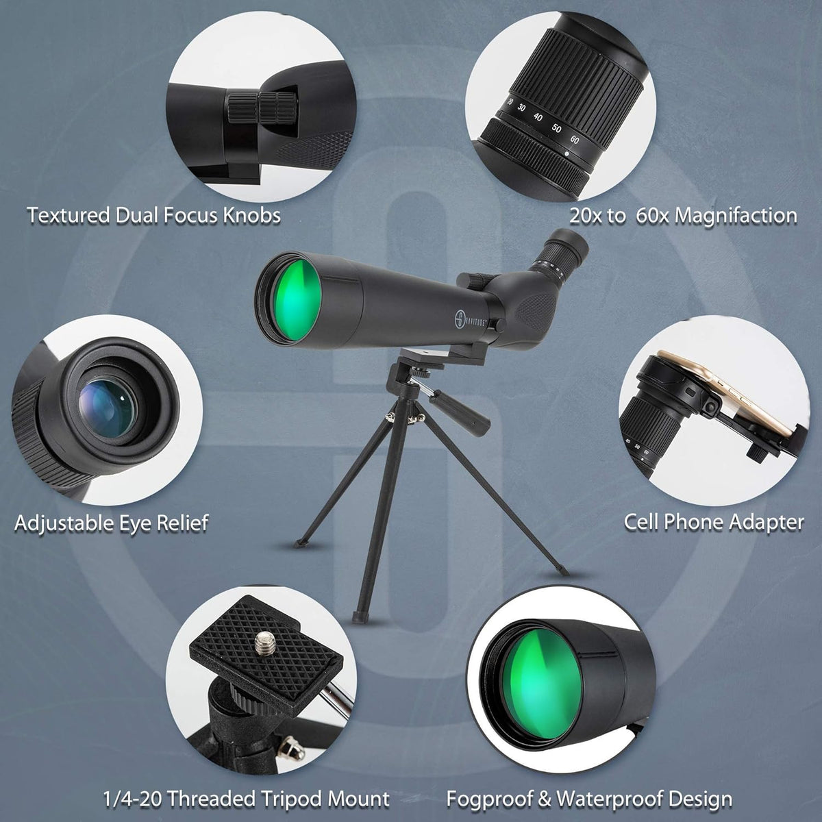 20-60x80mm HD Spotting Scope with Tripod and Carry Case E66855