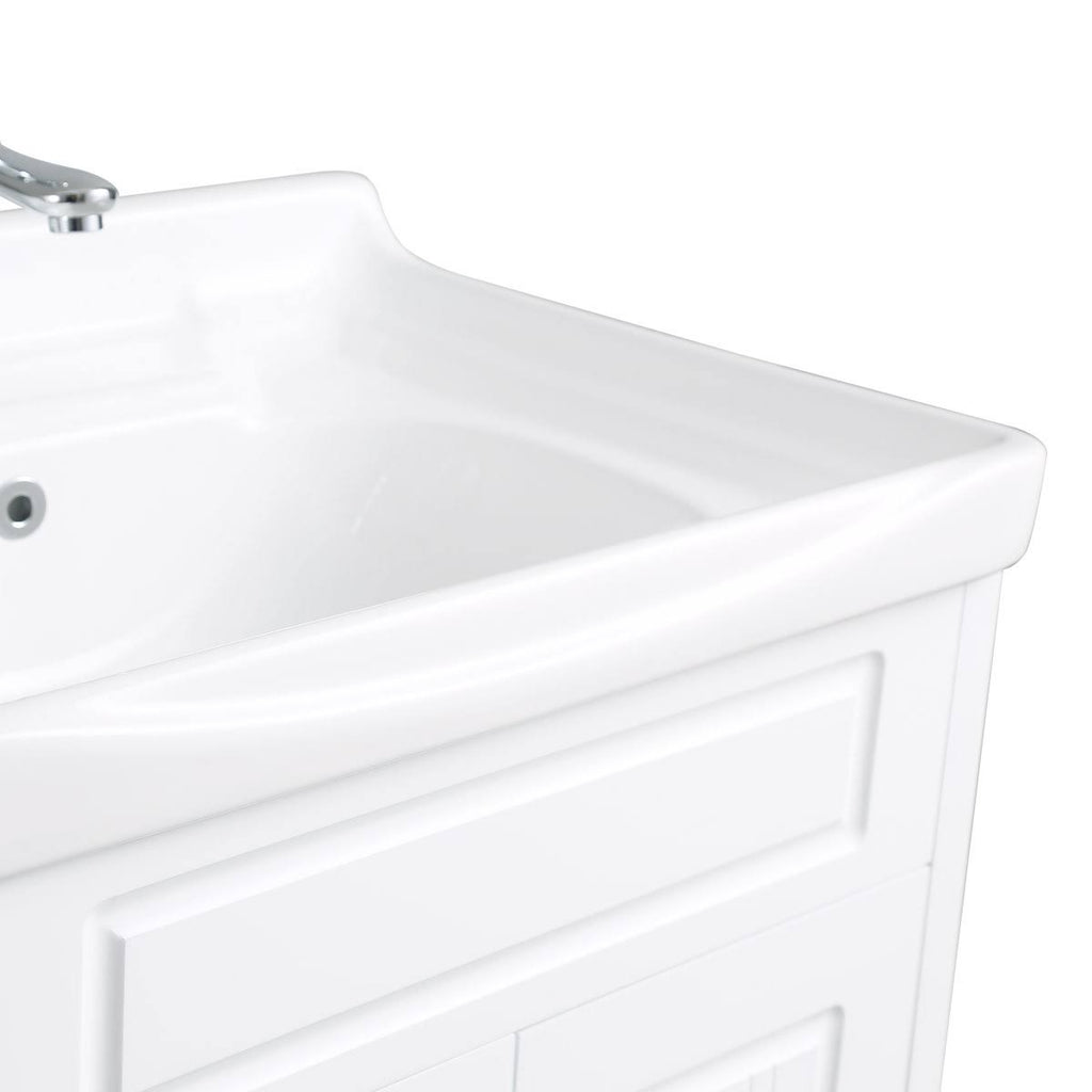 White Bathroom Wall Mount Vanity Cabinet Sink with Faucet and Drain V121333