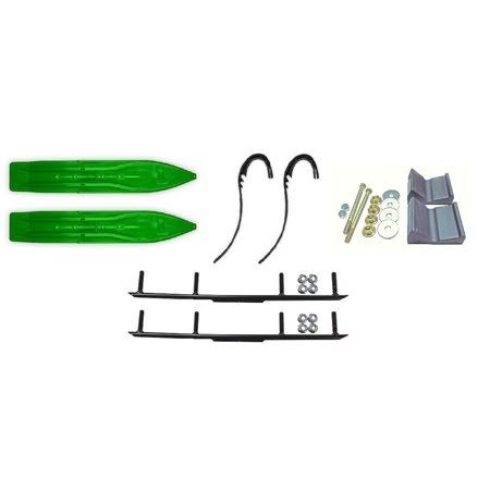 Green Powder Hound 8 inch Snowmobile Skis with 4 inch Round Bars Complete Kit O87054