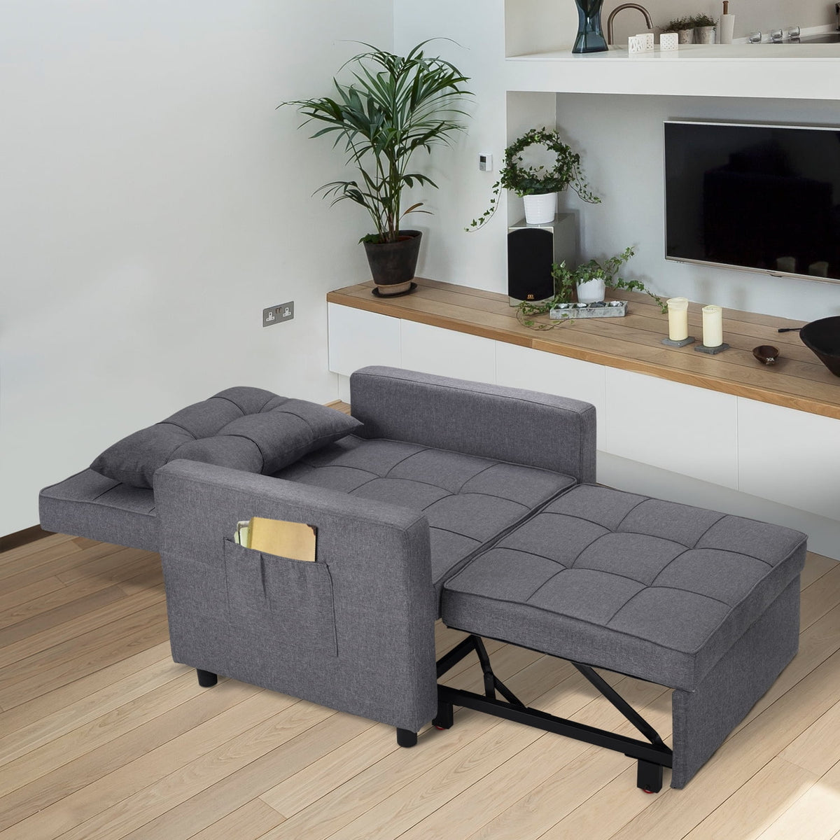 Dark Gray 3-in-1 Sofa Bed Chair with Adjustable Backrest K796306