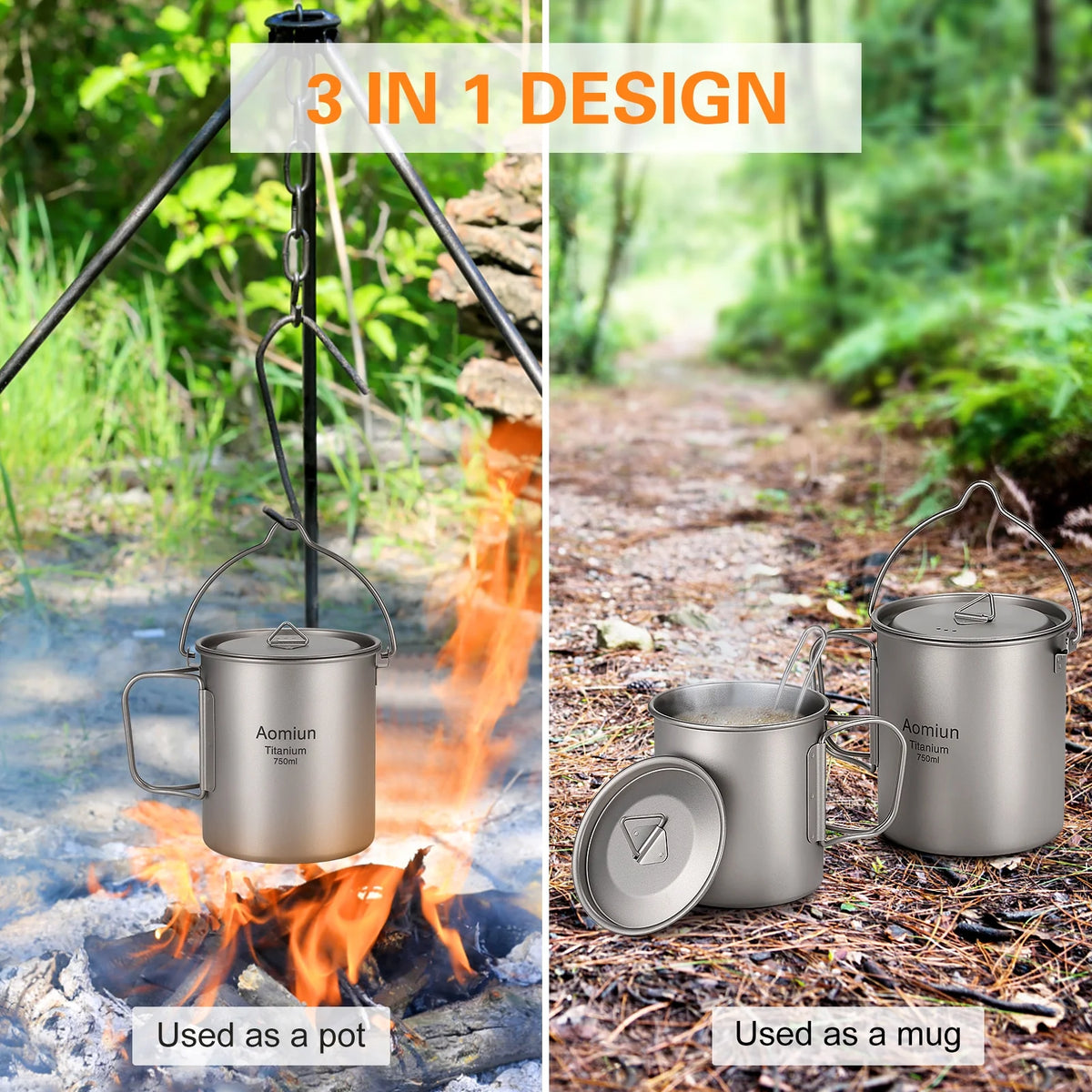 750ml Ultralight Camping Cooking Pot with Lid and Foldable Handle W800299
