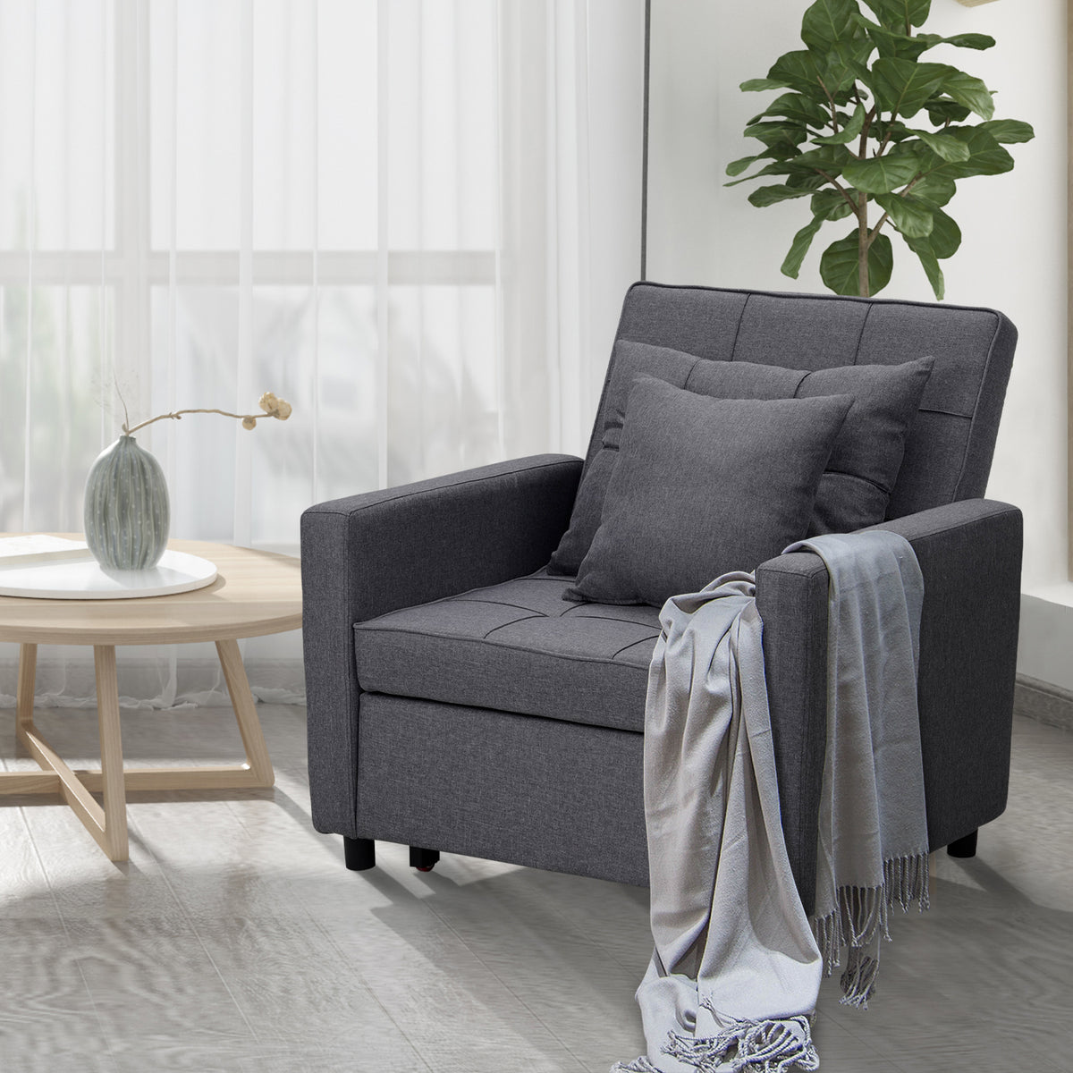 Dark Gray 3-in-1 Sofa Bed Chair with Adjustable Backrest K796306