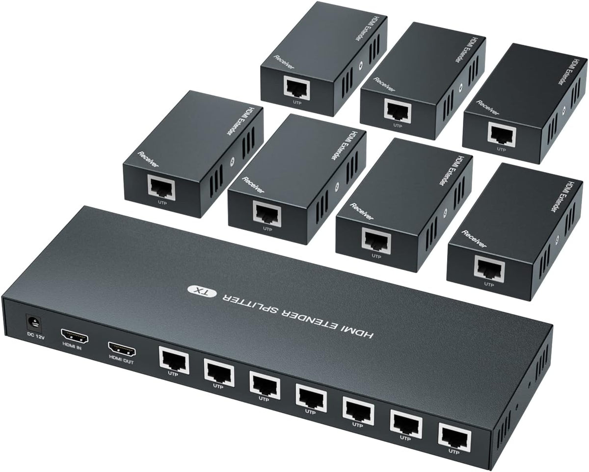 HDMI Extender Splitter 1x2 1080P@60Hz Over Cat 5E/6/7 Ethernet Cable 50m Pack of 2 W233456