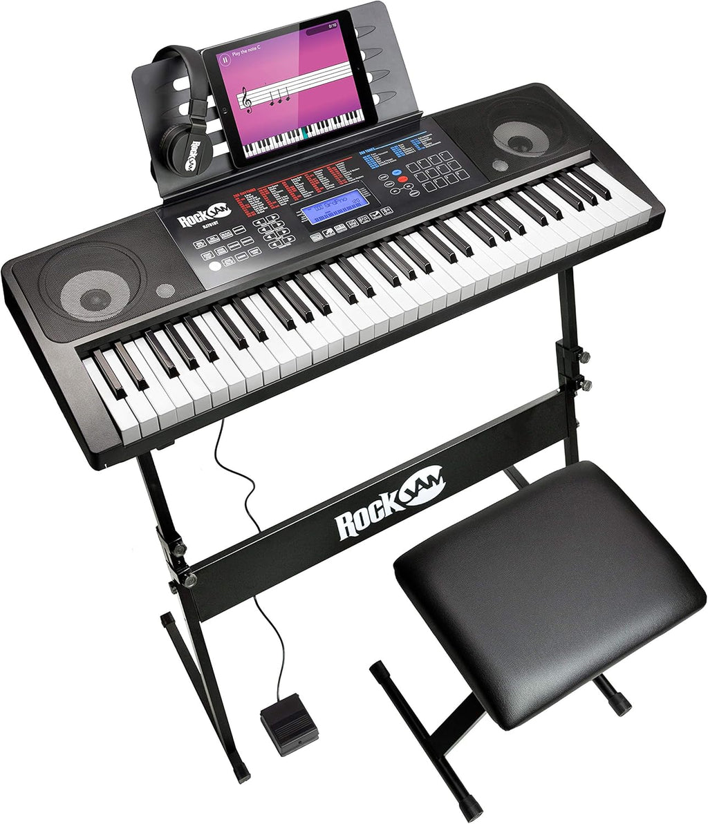 61 Key Keyboard Piano with Touch Display Kit, Keyboard Stand, Piano Bench, Sustain Pedal, Headphones L5837