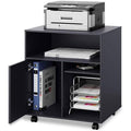 Black Mobile Printer Stand with Adjustable Shelf on Wheels M596