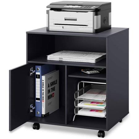 Black Mobile Printer Stand with Adjustable Shelf on Wheels M596