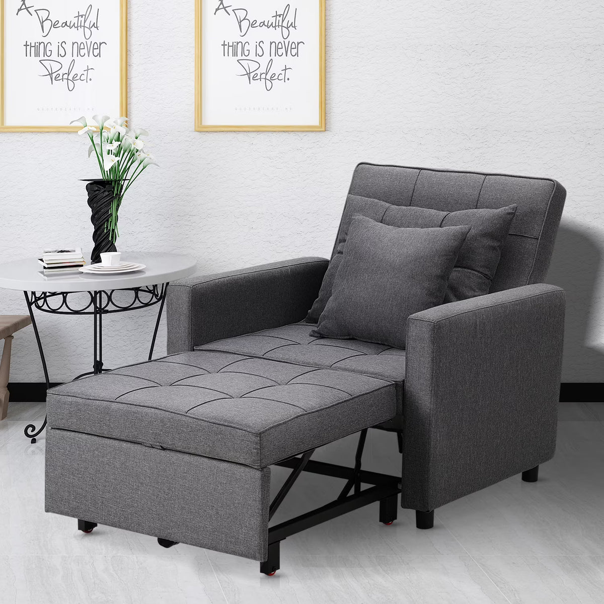 Dark Gray 3-in-1 Sofa Bed Chair with Adjustable Backrest K796306