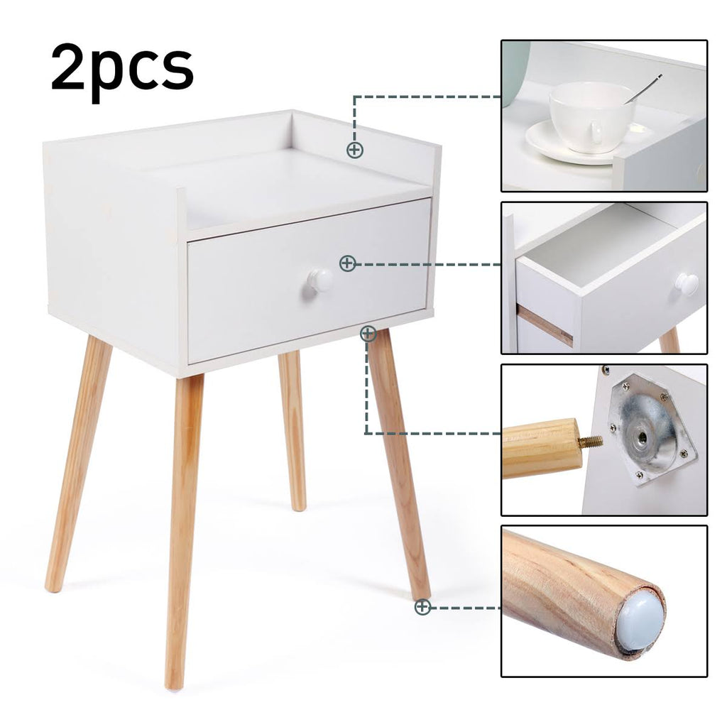 Set of 2 White Bedside Table with Drawer J754