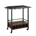 Faux Marble Serving Bar Cart in Dark Walnut and White V2631