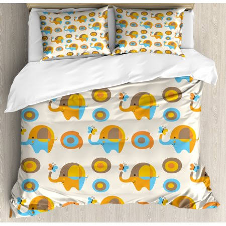 Queen Blue Kids Print Duvet Cover Set J48684