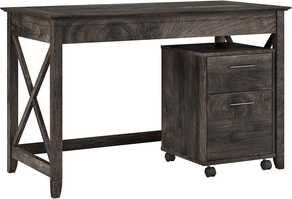 Dark Gray Hickory Writing Desk with 2 Drawer Mobile File Cabinet H703724