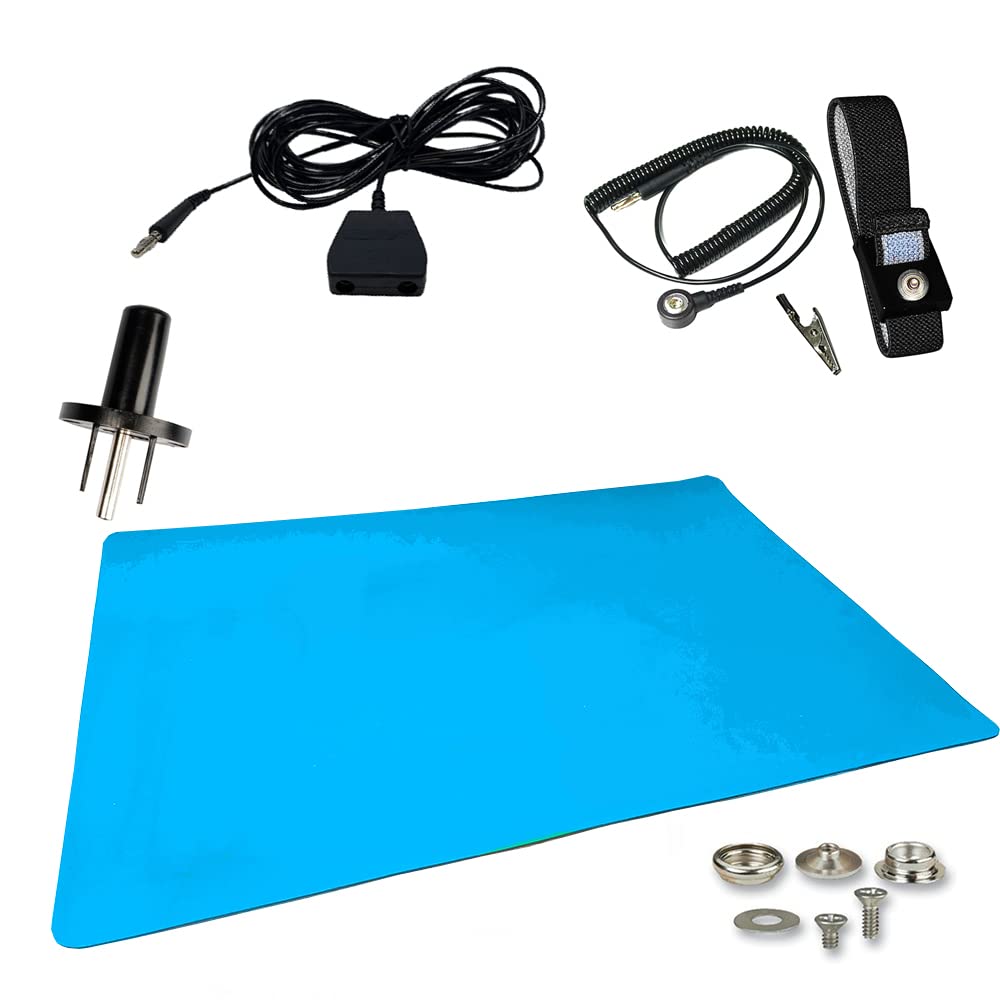 ESD Mat Workstation Kit with Wrist Strap Set, Ground Cord, Universal Snap Kit, Outlet Adapter, Soldering Mat Y650