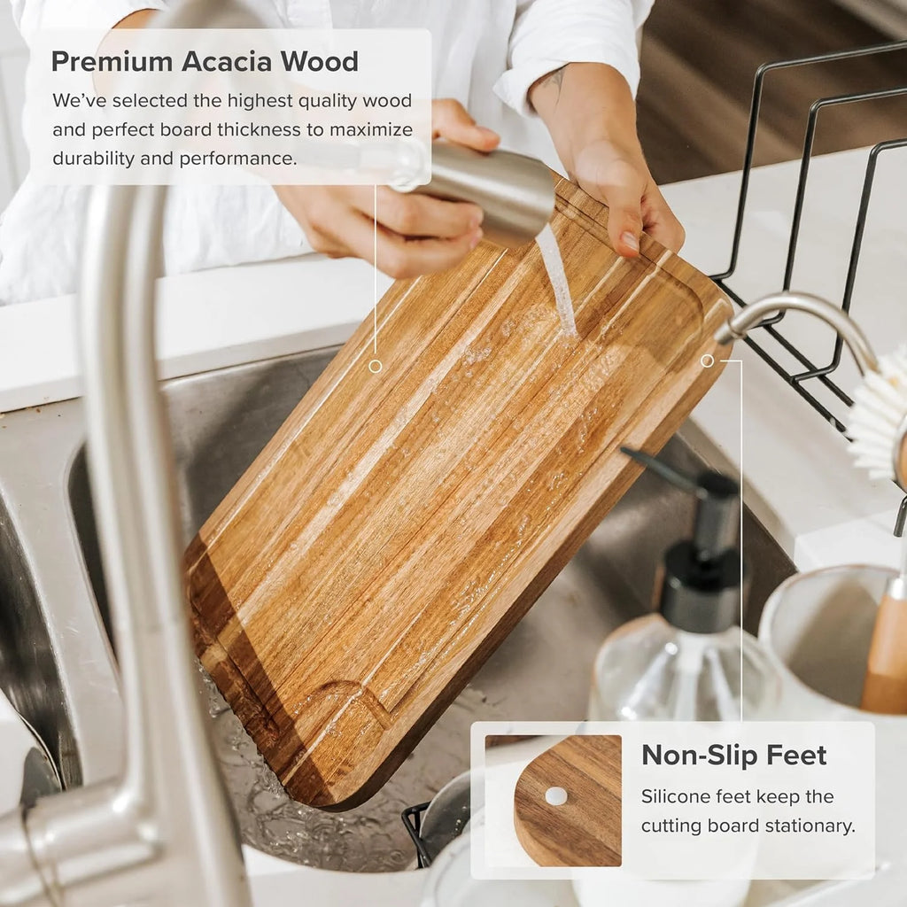 Acacia Wood Cutting Board Set of 3 with Juice Groove Z934499