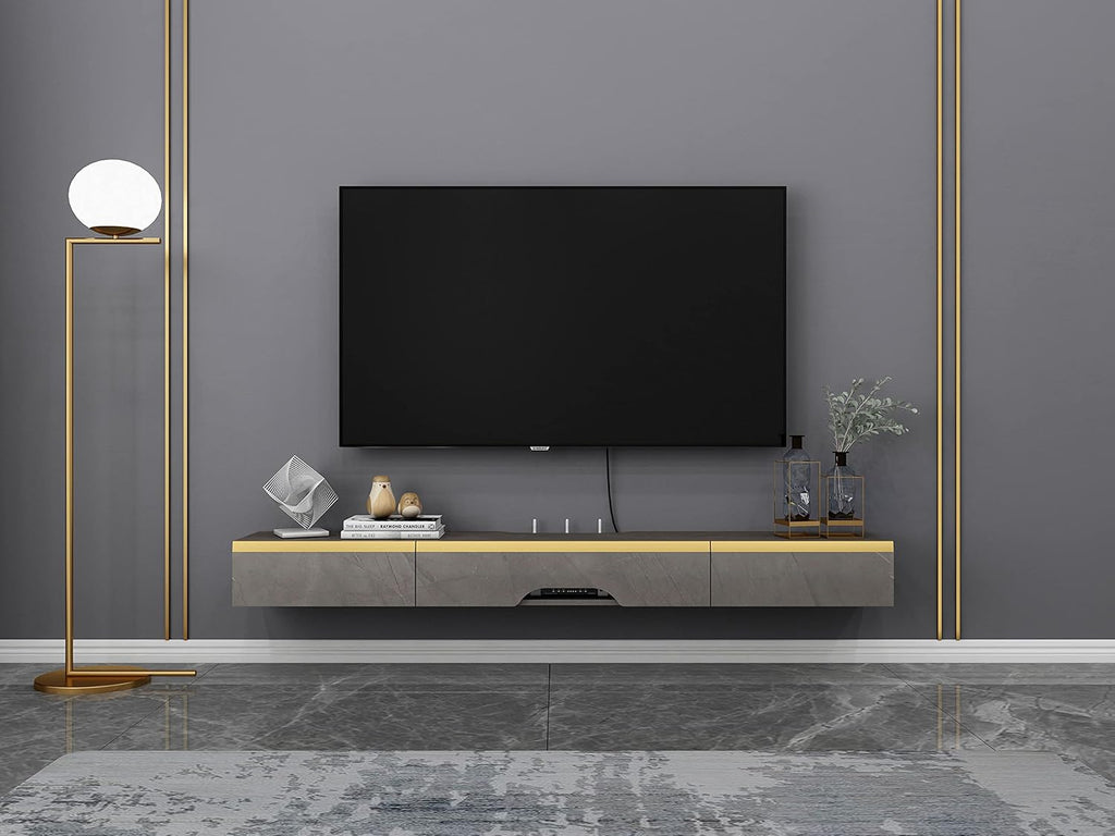 47.24 in Dark Gray Wall Mounted Wood TV Shelf with 3 Doors P789814