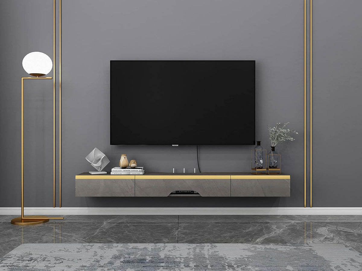 47.24 in Dark Gray Wall Mounted Wood TV Shelf with 3 Doors P789814