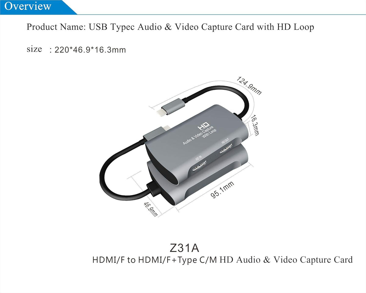 USB TypeC HD Video & Audio Capture Card with 4K 60HZ Loop, Pack of 2 I109