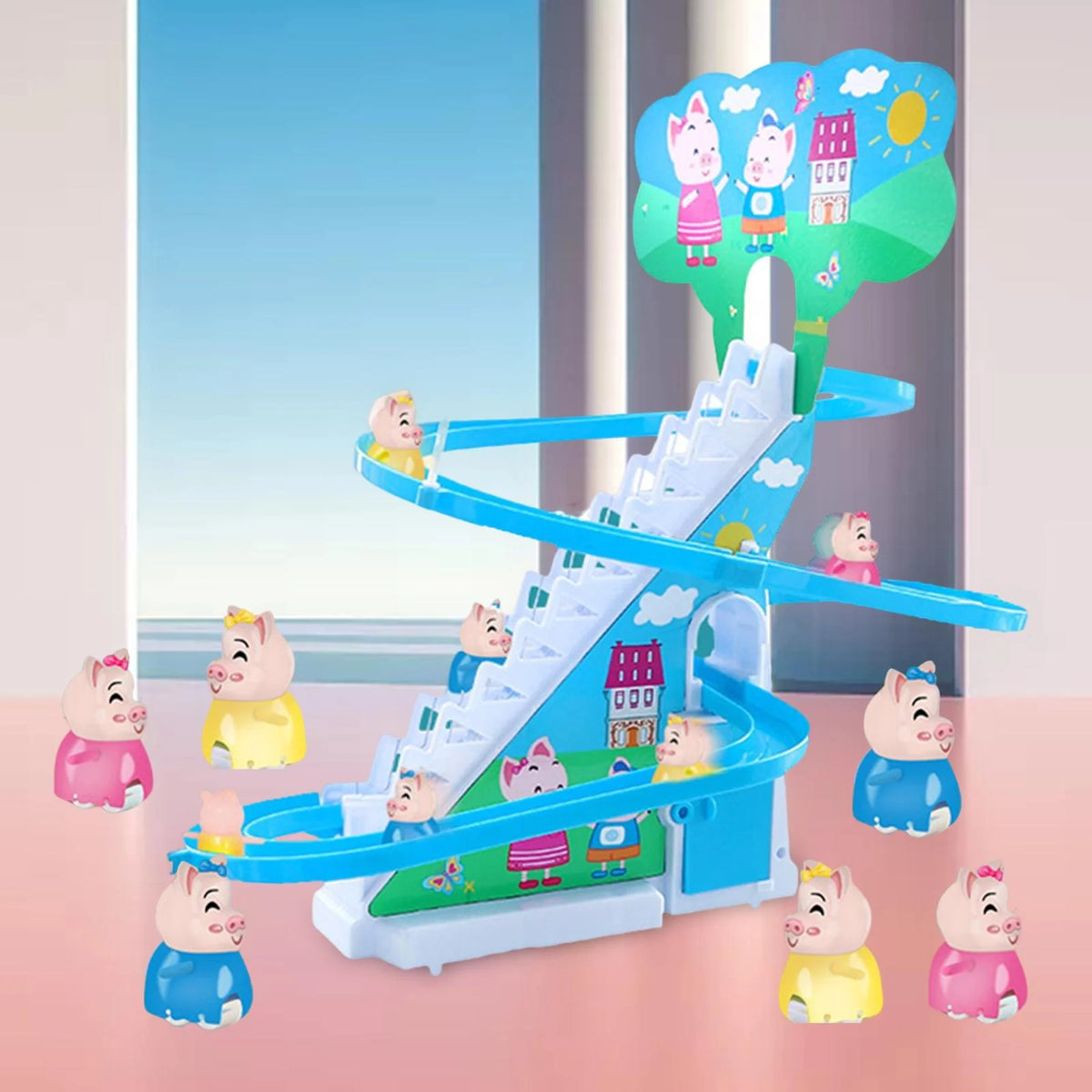 6 s Electric Climbing Stair Toy with LED Flashing Lights Children's Roller Coaster Toy Set T861013