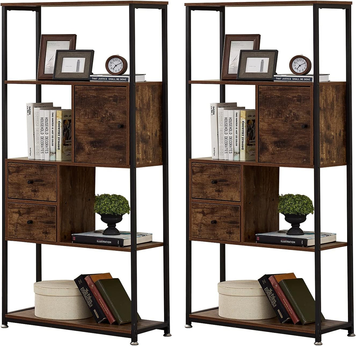 Brown Black Set of 2 Metal Frame Wood Shelf Bookcase Q86902