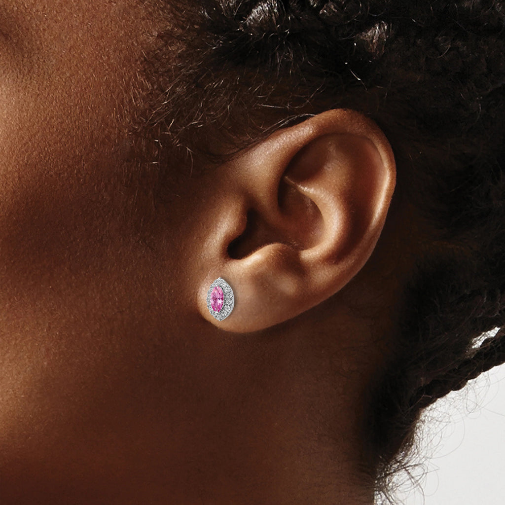 14 Karat White Gold Lab Grown Diamond and Lab Created Pink Sapphire Post Earrings B323