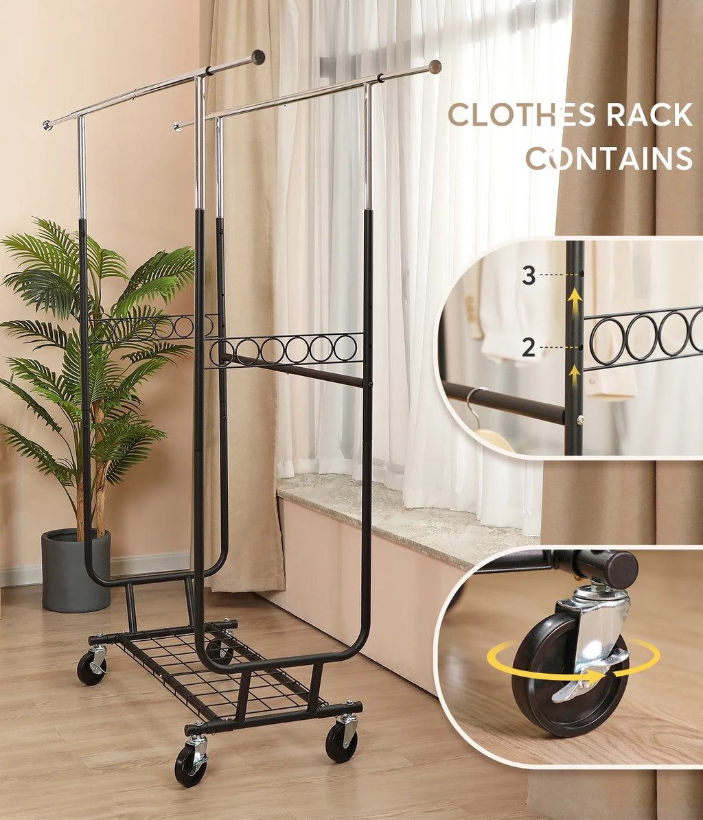 Heavy Duty Double Rails Garment Rack with Wheels B765016