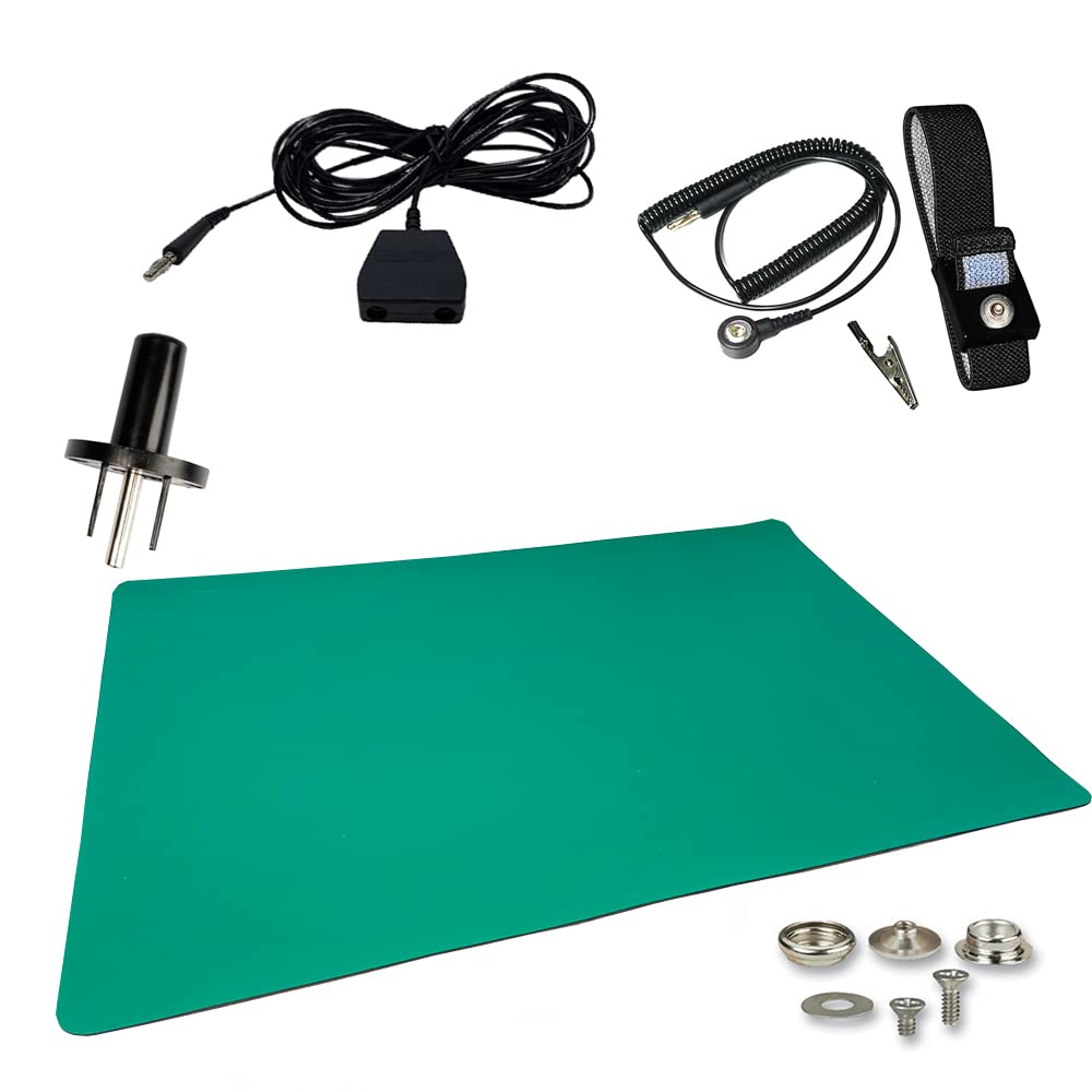 ESD Mat Workstation Kit with Wrist Strap Set, Ground Cord, Universal Snap Kit, Outlet Adapter, Soldering Mat Y650