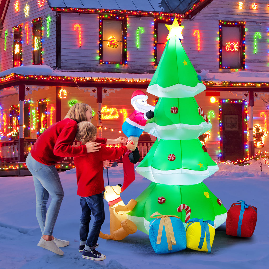 7 FT Inflatable Christmas Tree with Santa Claus & Dog R600385