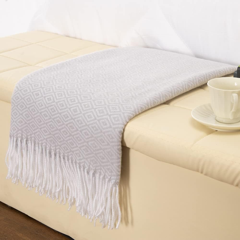 Navy Blue Herringbone Faux Cashmere Throw Blanket 50 x 60 Q45740