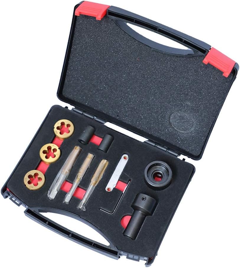 12 Pcs Tap and Die Set, Thread Repair Tool Kit M12x 1.25 M12 x 1.5 M14x1.5 V131070