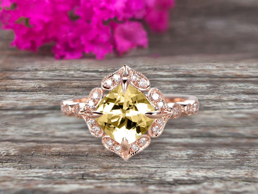 7mm Cushion Cut Champagne Diamond Moissanite Engagement Ring 2.05 Carat 10k Rose Gold O198426