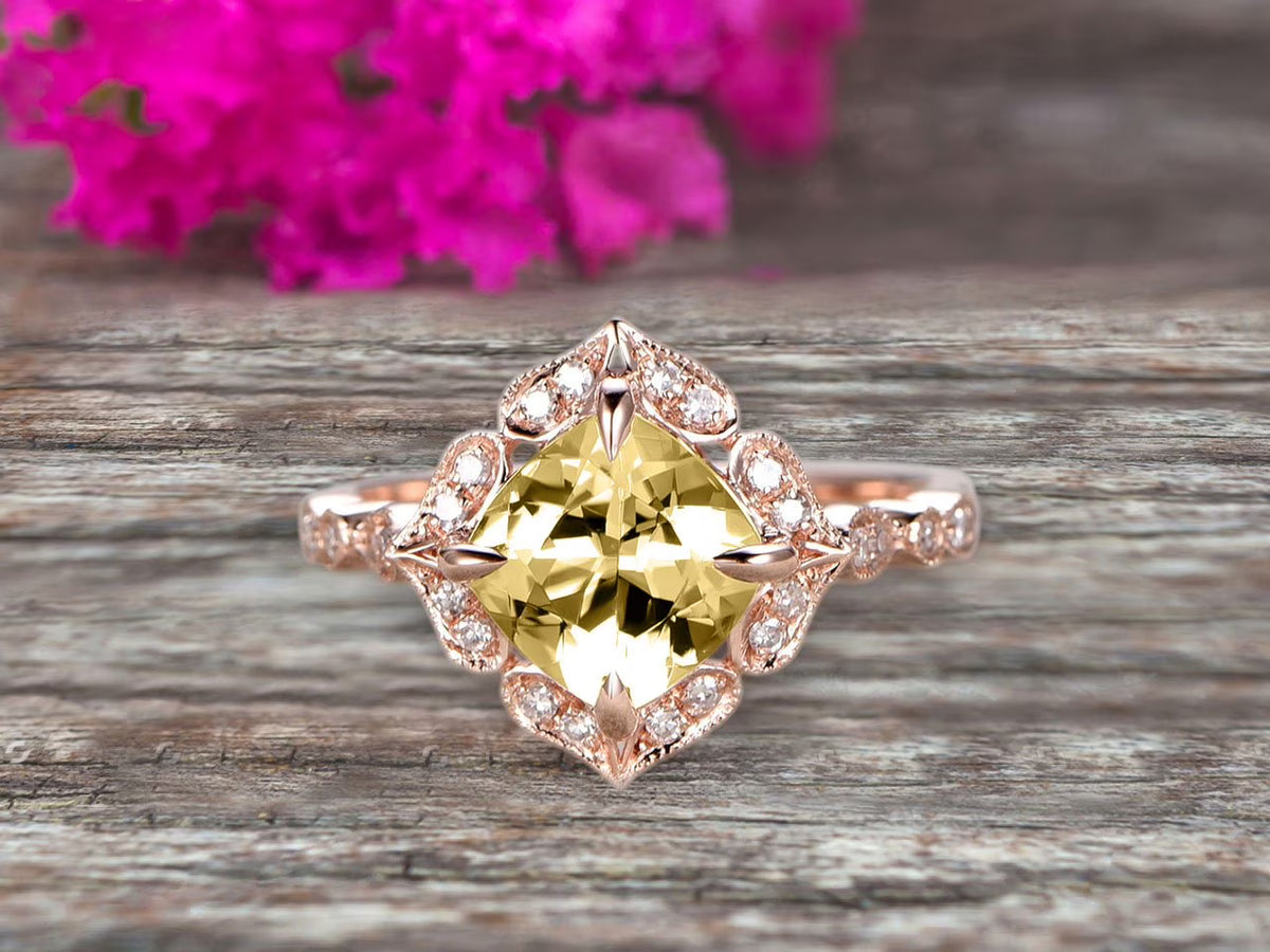 7mm Cushion Cut Champagne Diamond Moissanite Engagement Ring 2.05 Carat 10k Rose Gold O198426